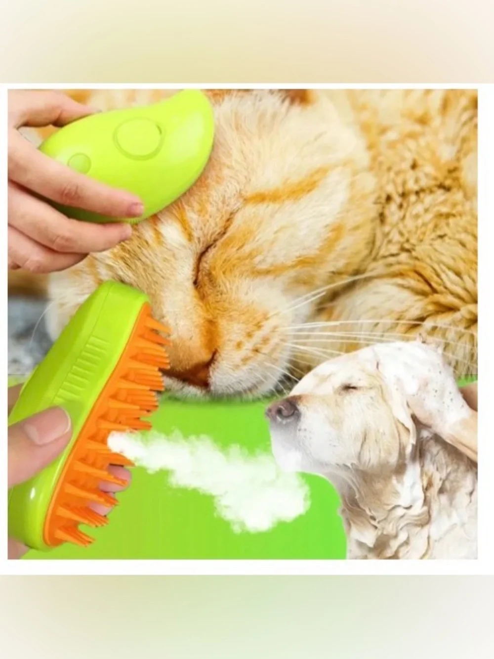 Electric Pet Hair Removal Brush Soft Silicone Steam Comb Cat &Dog Grooming GREEN